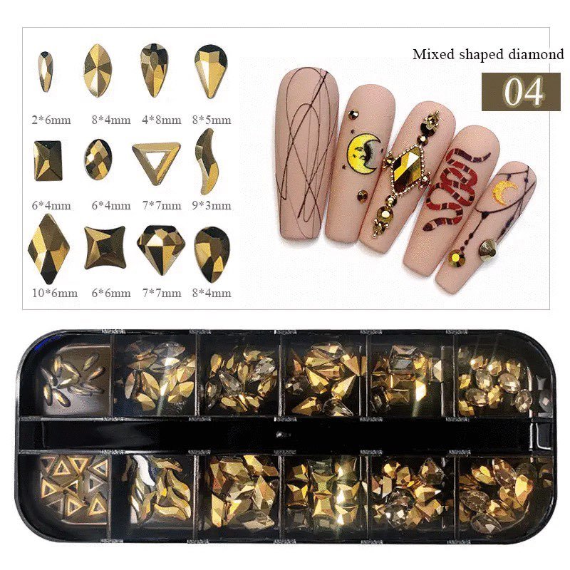 12 Grids Flatback Rhinestones RB - 21 Mine Gold - DTK Nail Supply