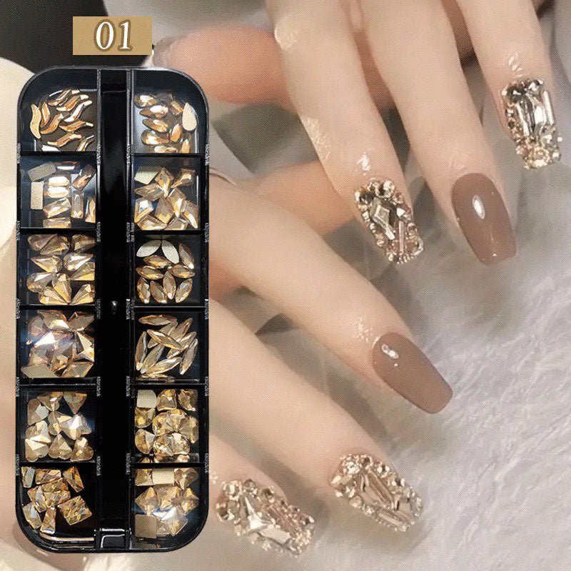 12 Grids Flatback Rhinestones RB - 22 Champagne - DTK Nail Supply