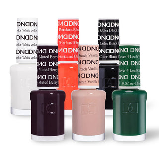  DND 6 Nail Lacquer - Set 9 WHITE, ORANGE, BLACK, PURPLE, NUDE & GREEN by DND - Daisy Nail Designs sold by DTK Nail Supply