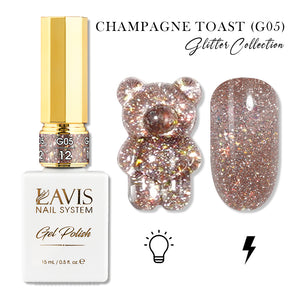 LAVIS Glitter G05 - 12 - Gel Polish 0.5oz - Champagne Toast Glitter Collection by LAVIS NAILS sold by DTK Nail Supply