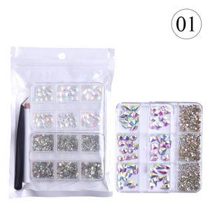 2 Pack 6 Grid Glass FlatBack Rhinestones #01 Crystal AB