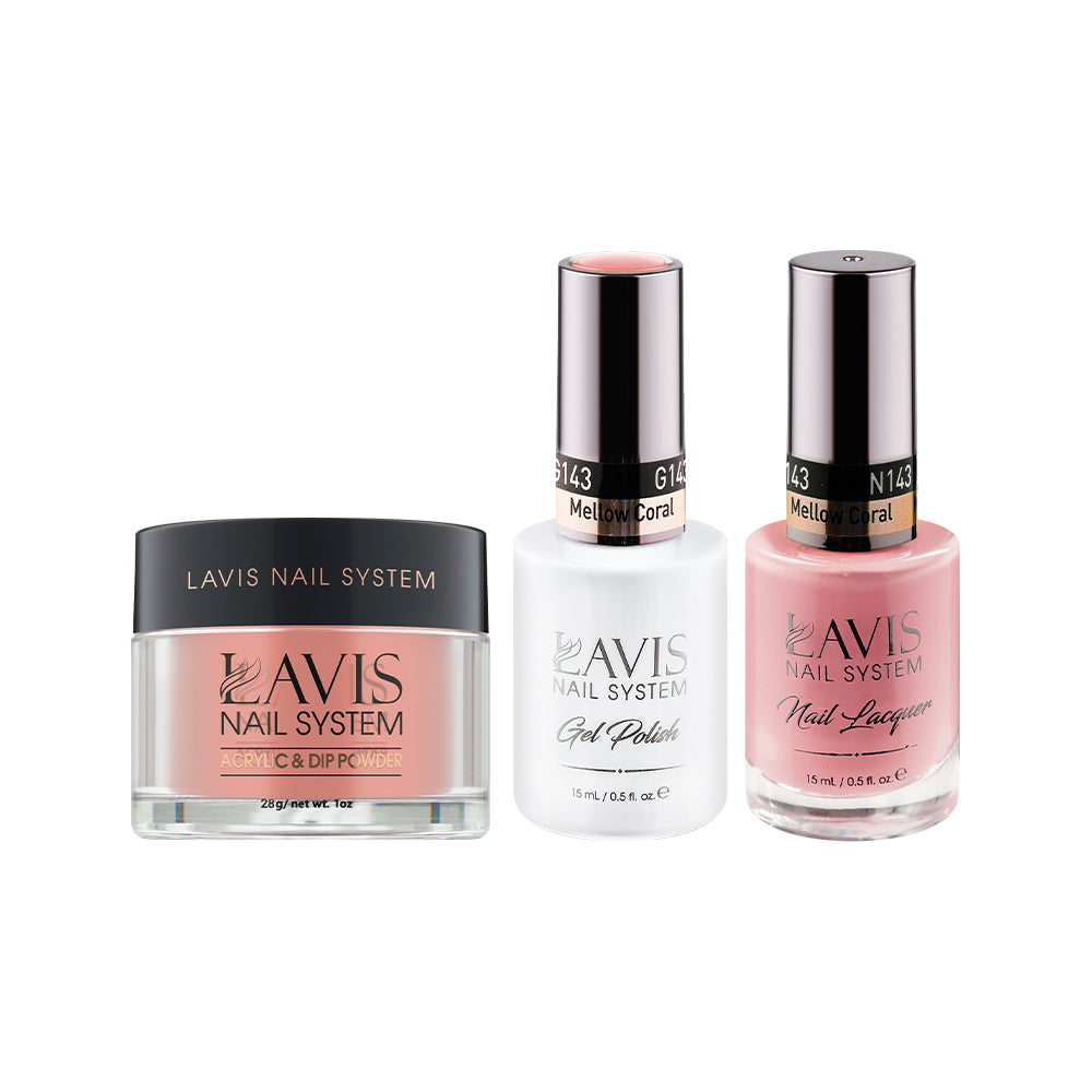  LAVIS 3 in 1 - 143 Mellow Coral - Acrylic & Dip Powder, Gel & Lacquer by LAVIS NAILS sold by DTK Nail Supply