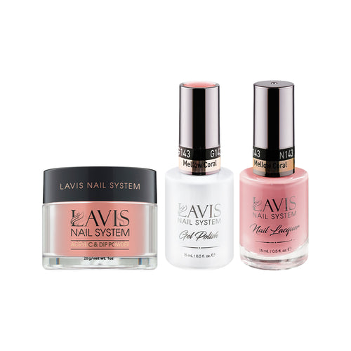  LAVIS 3 in 1 - 143 Mellow Coral - Acrylic & Dip Powder, Gel & Lacquer by LAVIS NAILS sold by DTK Nail Supply