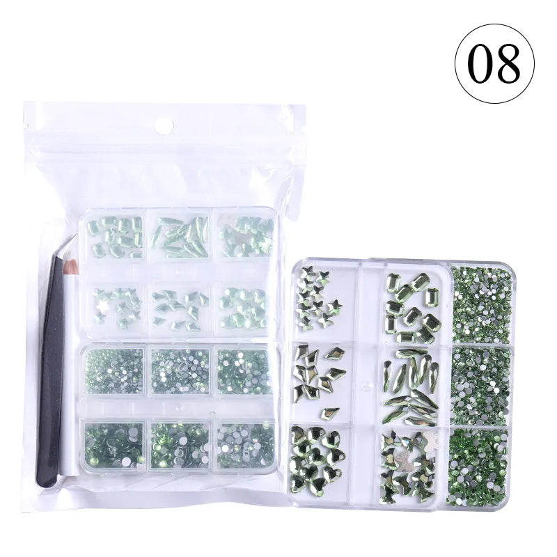 2 Pack 6 Grid Glass FlatBack Rhinestones #08 Peridot
