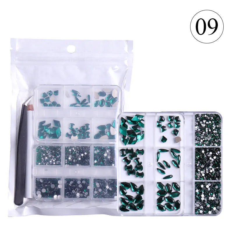 2 Pack 6 Grid Glass FlatBack Rhinestones #09  Emerald
