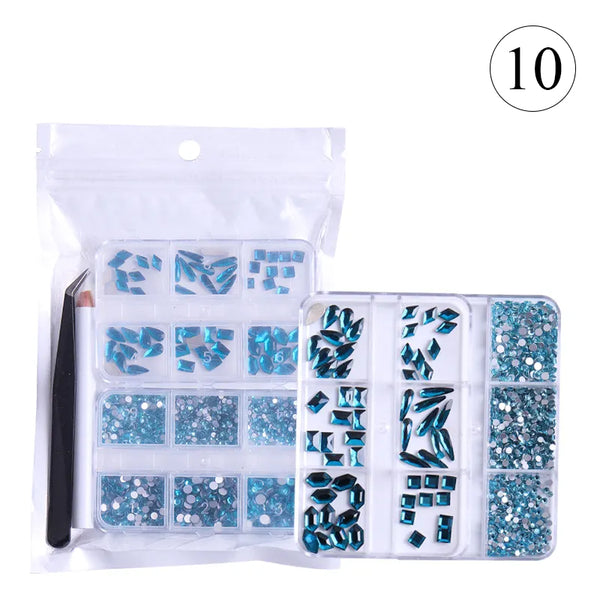 2 Pack 6 Grid Glass FlatBack Rhinestones #10 Aqua Bohemica