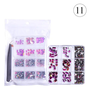 2 Pack 6 Grid Glass FlatBack Rhinestones #11 Rainbow