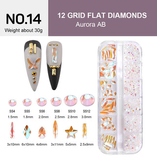  12 Grids Flat Diamonds Rhinestones #14 Aurora AB by Rhinestones sold by DTK Nail Supply