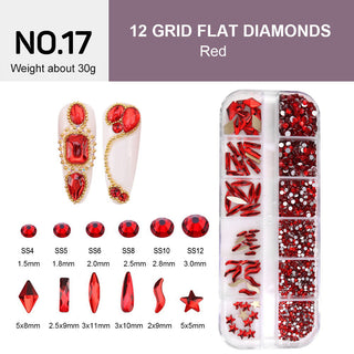  12 Grids Flat Diamonds Rhinestones #17 Red by Rhinestones sold by DTK Nail Supply