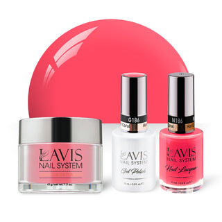  LAVIS 3 in 1 - 186 Hot Coral - Acrylic & Dip Powder, Gel & Lacquer by LAVIS NAILS sold by DTK Nail Supply