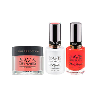  LAVIS 3 in 1 - 187 Daring Orange - Acrylic & Dip Powder, Gel & Lacquer by LAVIS NAILS sold by DTK Nail Supply