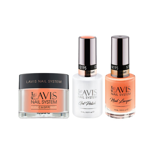  LAVIS 3 in 1 - 195 Sunset - Acrylic & Dip Powder, Gel & Lacquer by LAVIS NAILS sold by DTK Nail Supply