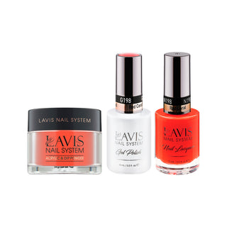  LAVIS 3 in 1 - 198 Red Coral - Acrylic & Dip Powder, Gel & Lacquer by LAVIS NAILS sold by DTK Nail Supply