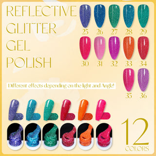 LAVIS Reflective R05 - Set 12 Colors - Gel Polish 0.5 oz - Glow With The Flow Reflective Collection