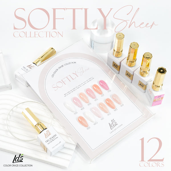 LDS Color Craze Gel Nail Polish - Set 12 Colors - Softly Sheer Collection (no sample display)