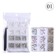 2 Pack 6 Grid Glass FlatBack Rhinestones 01 Crystal AB - DTK Nail Supply