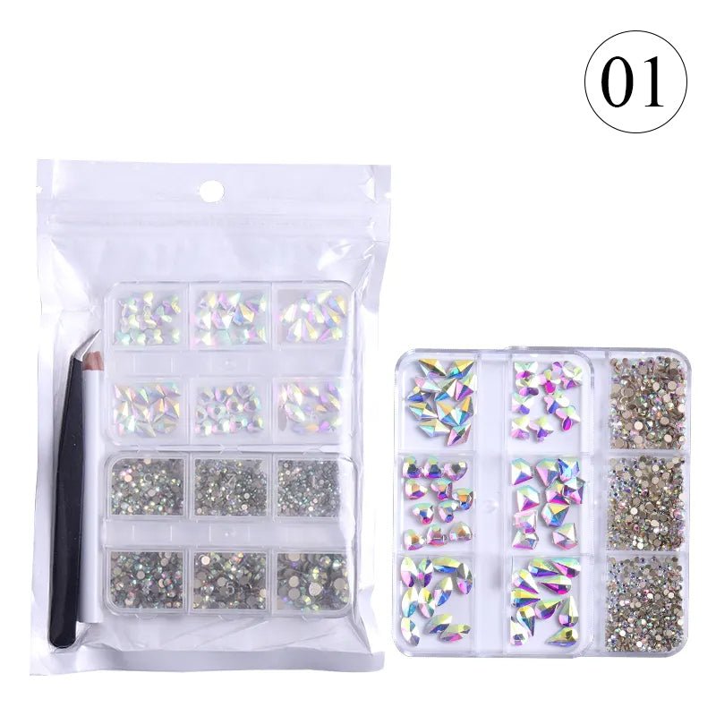 2 Pack 6 Grid Glass FlatBack Rhinestones 01 Crystal AB - DTK Nail Supply