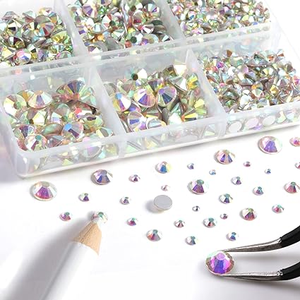 2 Pack 6 Grid Glass FlatBack Rhinestones 01 Crystal AB - DTK Nail Supply