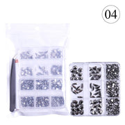 2 Pack 6 Grid Glass FlatBack Rhinestones 04 Jet Hematite - DTK Nail Supply