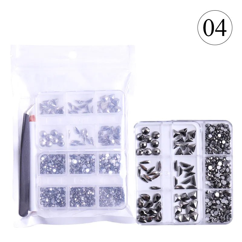 2 Pack 6 Grid Glass FlatBack Rhinestones 04 Jet Hematite - DTK Nail Supply
