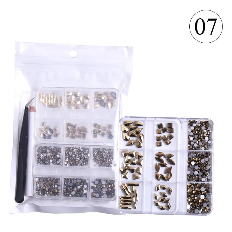 2 Pack 6 Grid Glass FlatBack Rhinestones 07 Champagne Gold - DTK Nail Supply