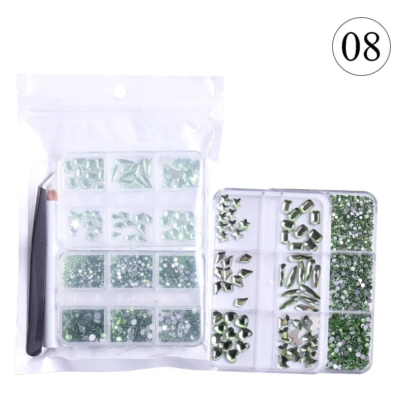 2 Pack 6 Grid Glass FlatBack Rhinestones 08 Peridot - DTK Nail Supply