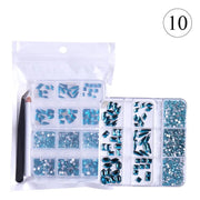 2 Pack 6 Grid Glass FlatBack Rhinestones 10 Aqua Bohemica - DTK Nail Supply