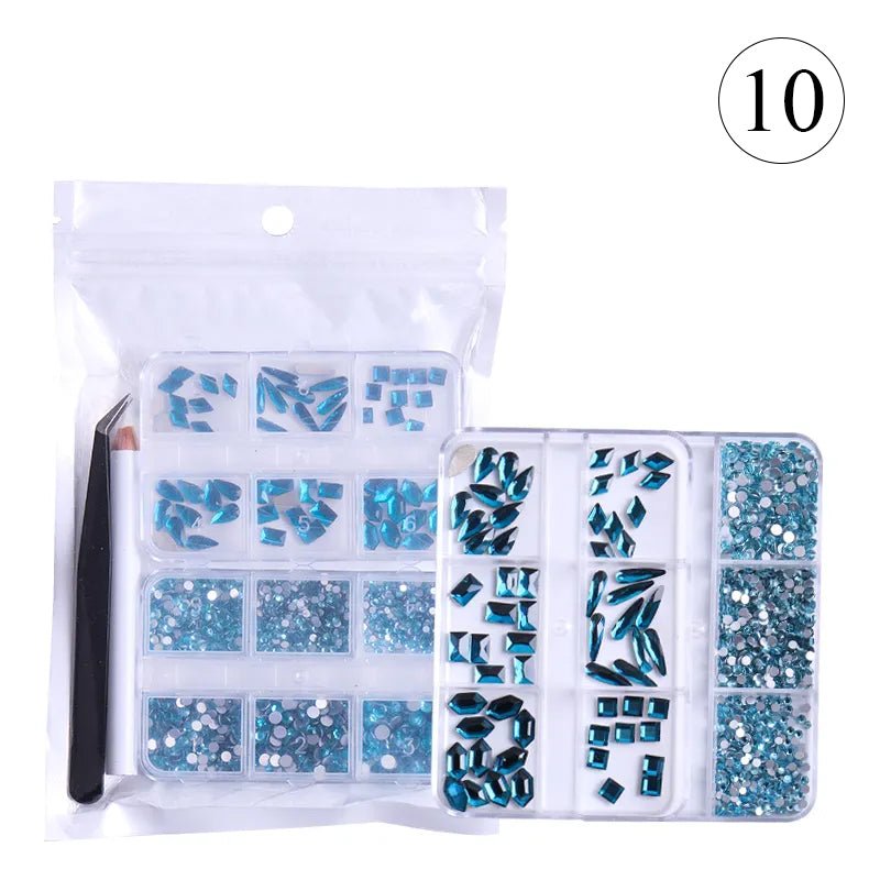 2 Pack 6 Grid Glass FlatBack Rhinestones 10 Aqua Bohemica - DTK Nail Supply