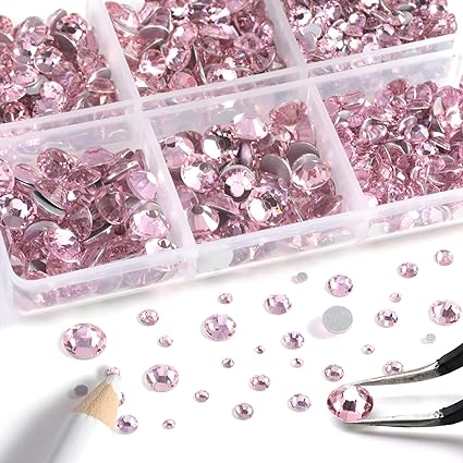 2 Pack 6 Grid Glass FlatBack Rhinestones 12 Rose Pink - DTK Nail Supply