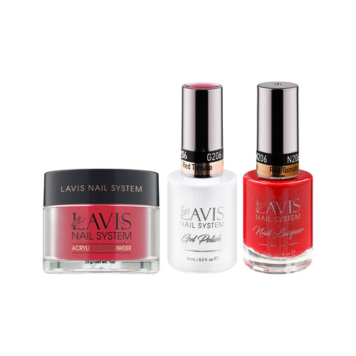  LAVIS 3 in 1 - 206 Red Tomato - Acrylic & Dip Powder, Gel & Lacquer by LAVIS NAILS sold by DTK Nail Supply