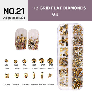  12 Grids Flat Diamonds Rhinestones #21 Gilt by Rhinestones sold by DTK Nail Supply