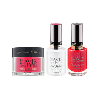  LAVIS 3 in 1 - 220 Real Red - Acrylic & Dip Powder, Gel & Lacquer by LAVIS NAILS sold by DTK Nail Supply