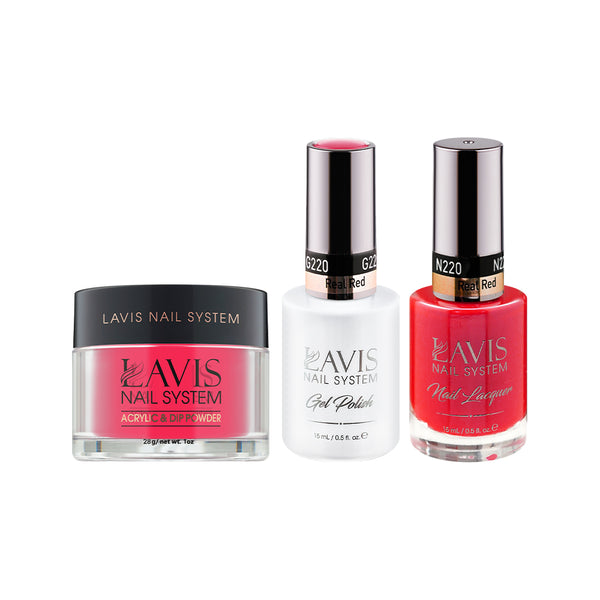  LAVIS 3 in 1 - 220 Real Red - Acrylic & Dip Powder, Gel & Lacquer by LAVIS NAILS sold by DTK Nail Supply