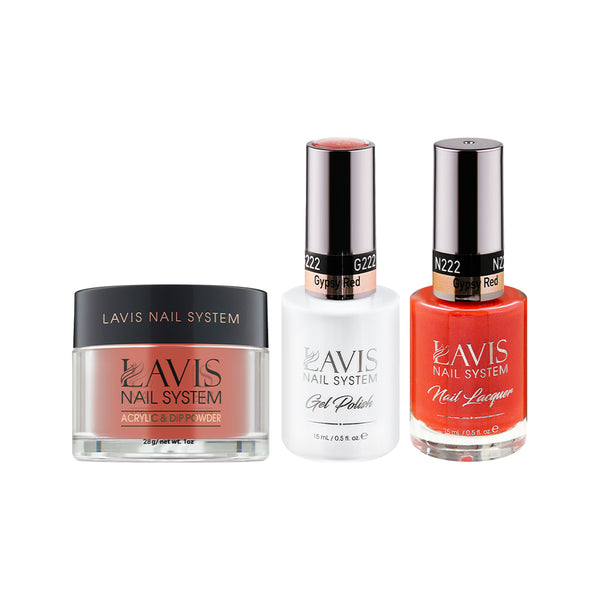  LAVIS 3 in 1 - 222 Gypsy Red - Acrylic & Dip Powder, Gel & Lacquer by LAVIS NAILS sold by DTK Nail Supply