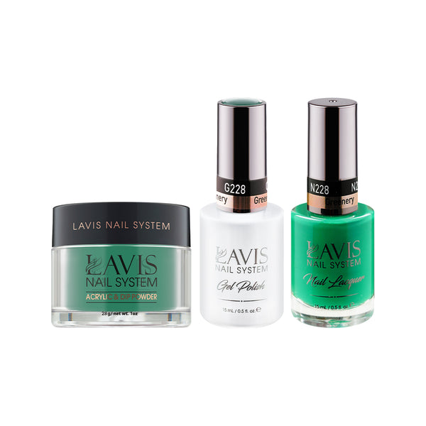  LAVIS 3 in 1 - 228 Greenery - Acrylic & Dip Powder, Gel & Lacquer by LAVIS NAILS sold by DTK Nail Supply