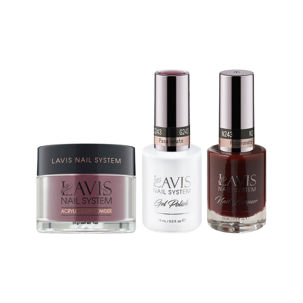  LAVIS 3 in 1 - 243 Passionate - Acrylic & Dip Powder, Gel & Lacquer by LAVIS NAILS sold by DTK Nail Supply