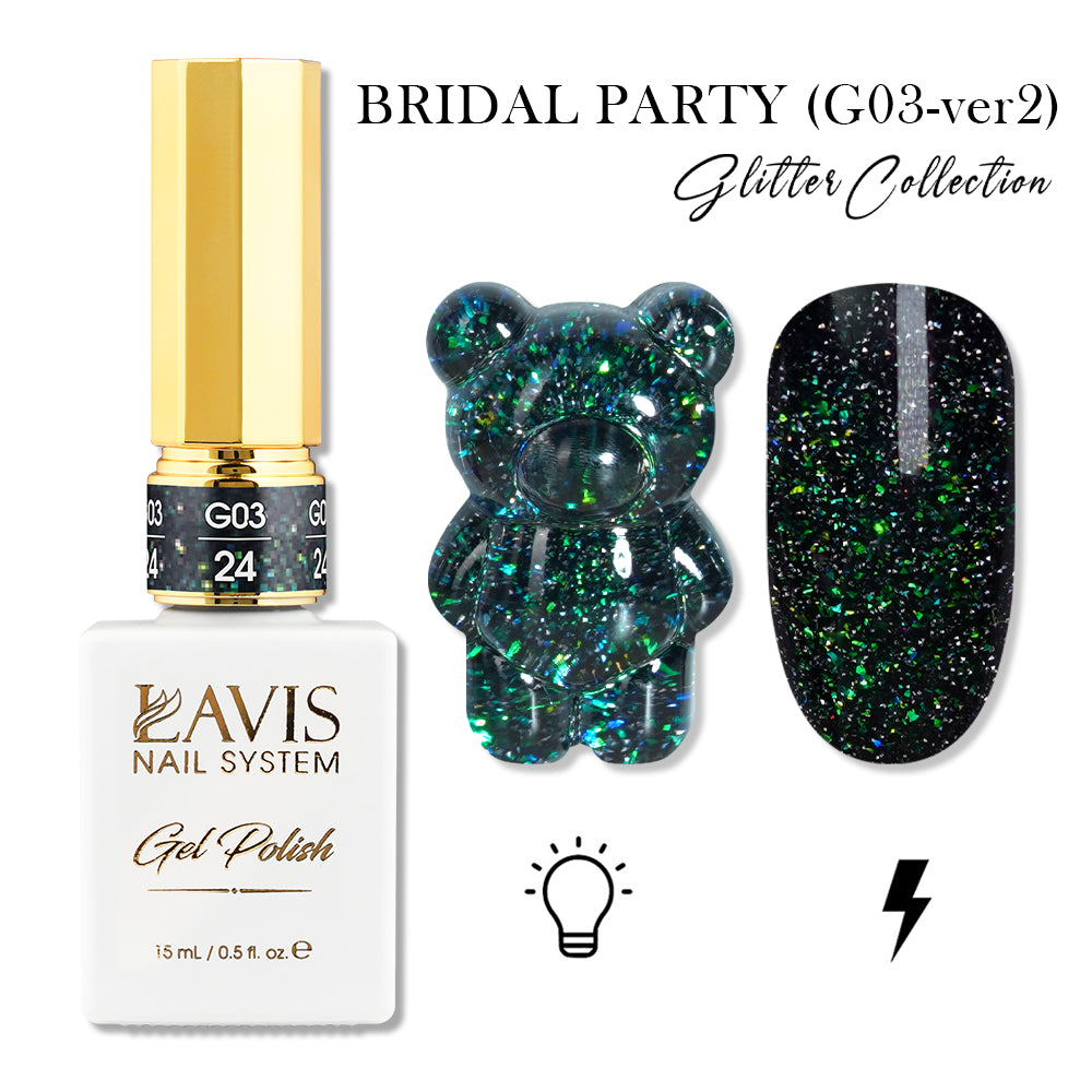 LAVIS 24 (G03-ver2) - Gel Polish 0.5 oz - Bridal Party Glitter Collection by LAVIS NAILS sold by DTK Nail Supply