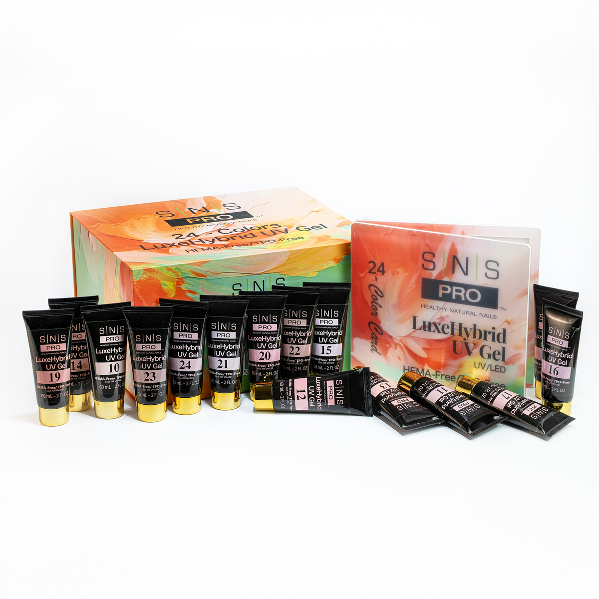 SNS Pro LuxeHybrid UV Gel - Set 24 Colors - HEMA & TPO Free - 60ml - DTK Nail Supply