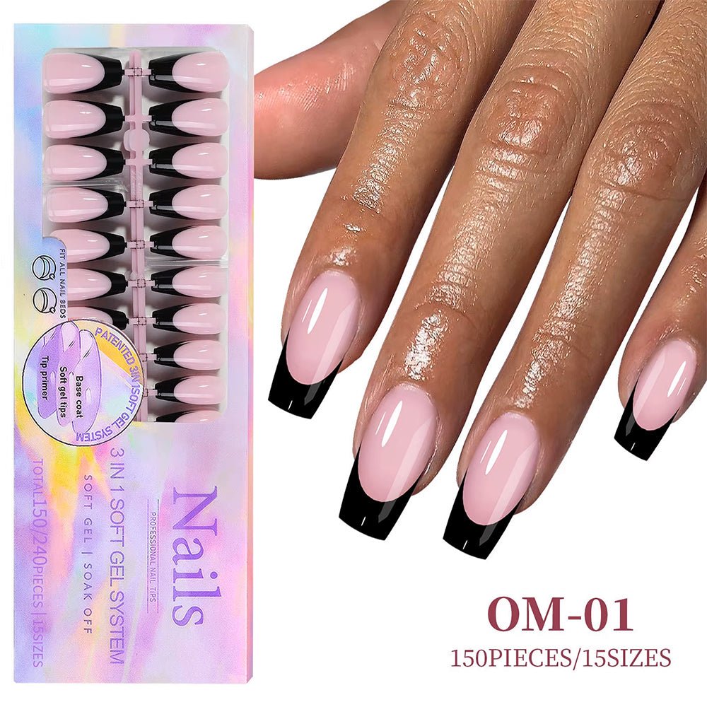 3 - in - 1 Coattips - French Nails Tips - Full Cover Press on Nails - OM01 - DTK Nail Supply