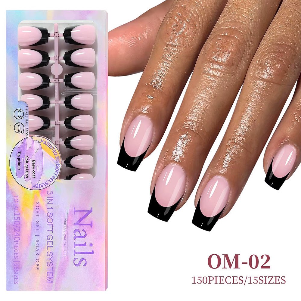 3 - in - 1 Coattips - French Nails Tips - Full Cover Press on Nails - OM02 - DTK Nail Supply