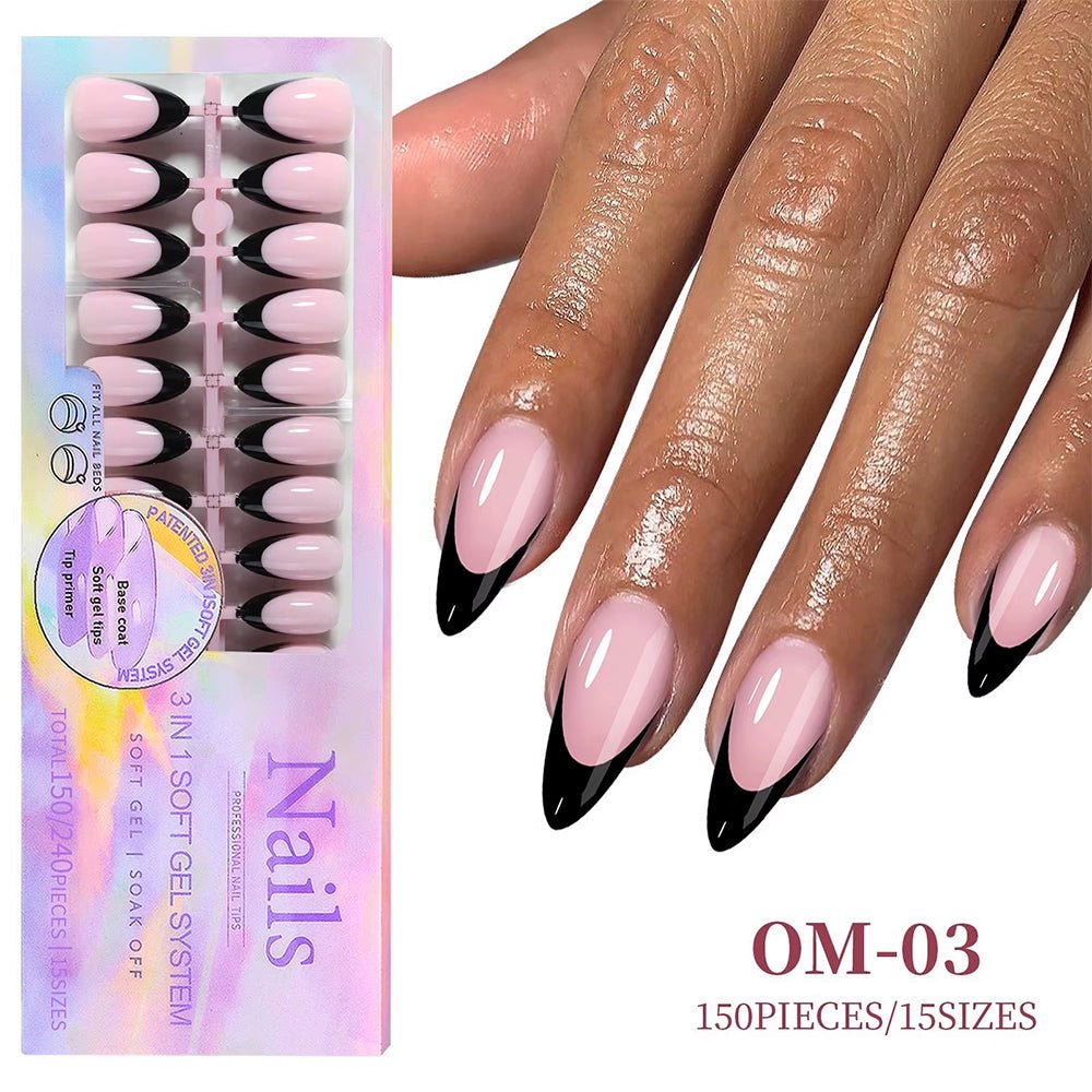 3 - in - 1 Coattips - French Nails Tips - Full Cover Press on Nails - OM03 - DTK Nail Supply
