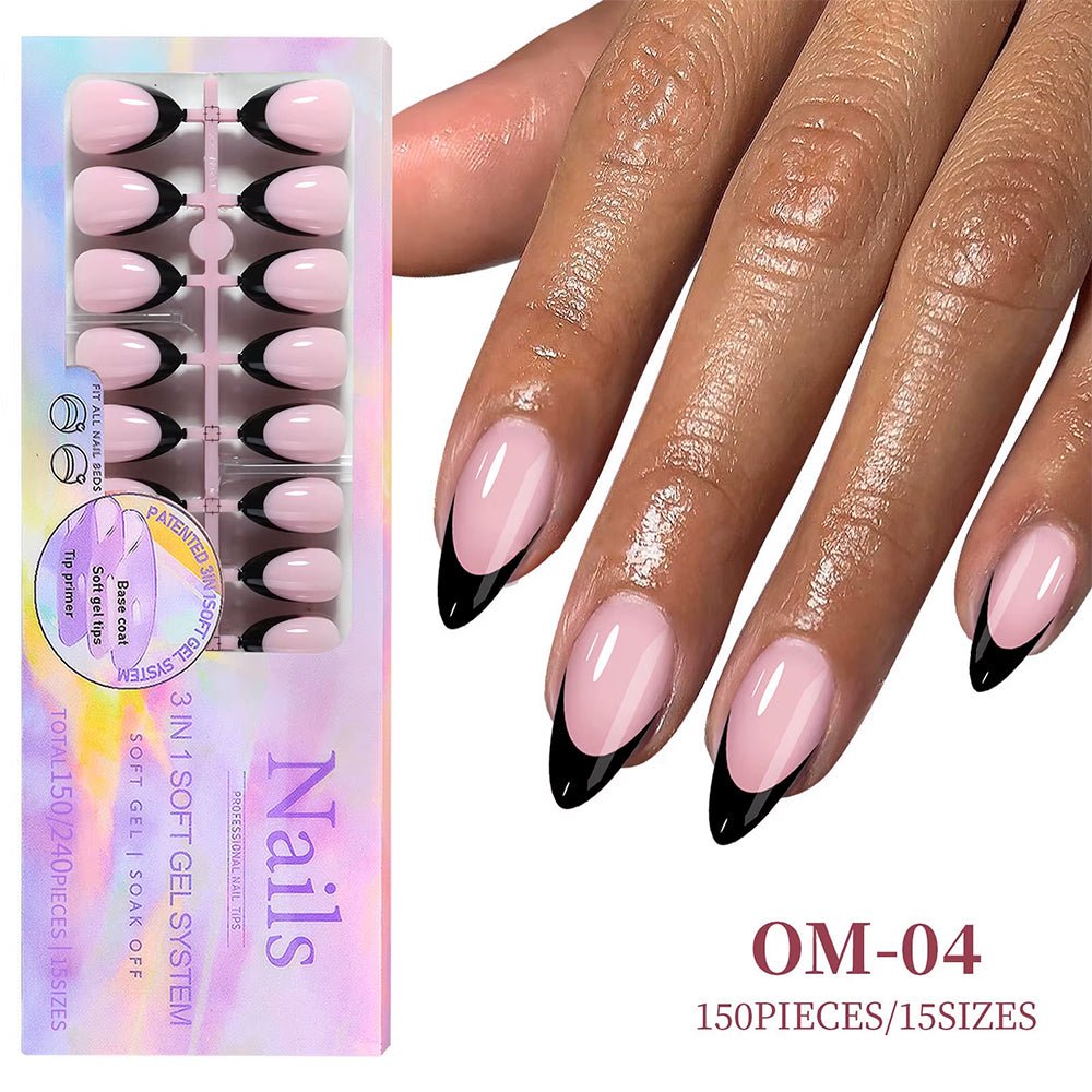 3 - in - 1 Coattips - French Nails Tips - Full Cover Press on Nails - OM04 - DTK Nail Supply