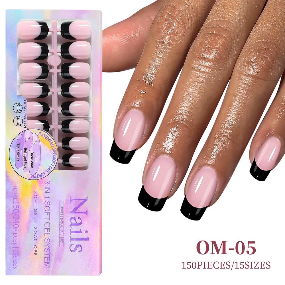 3 - in - 1 Coattips - French Nails Tips - Full Cover Press on Nails - OM05 - DTK Nail Supply