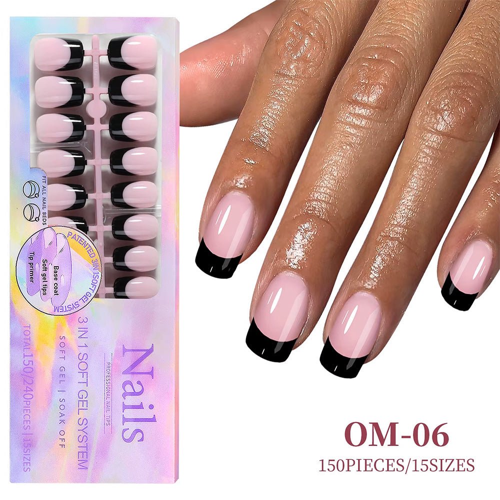 3 - in - 1 Coattips - French Nails Tips - Full Cover Press on Nails - OM06 - DTK Nail Supply