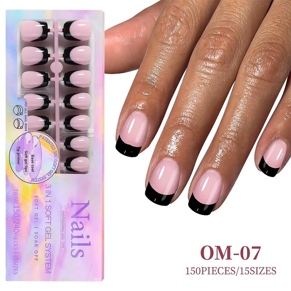 3 - in - 1 Coattips - French Nails Tips - Full Cover Press on Nails - OM07 - DTK Nail Supply