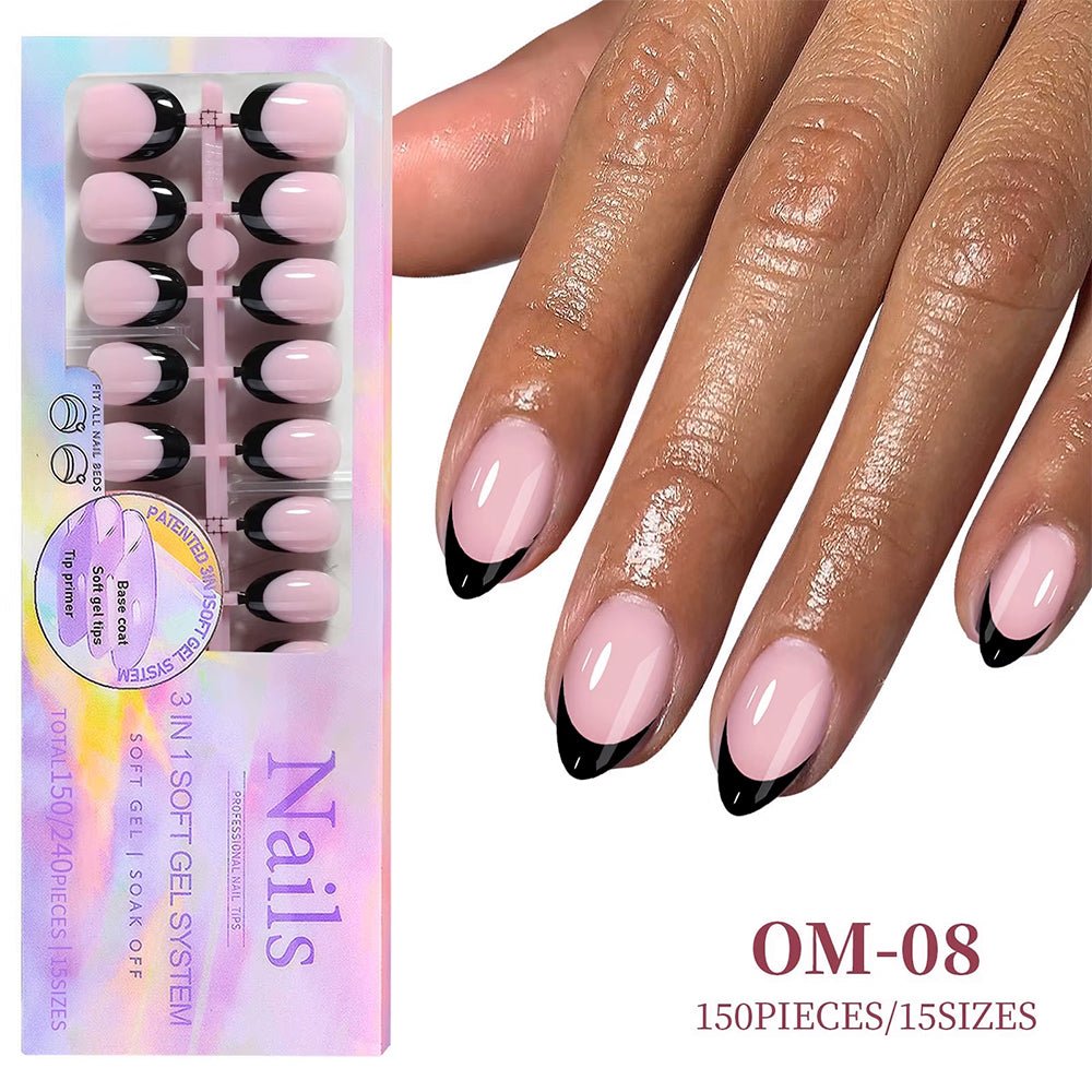 3 - in - 1 Coattips - French Nails Tips - Full Cover Press on Nails - OM08 - DTK Nail Supply