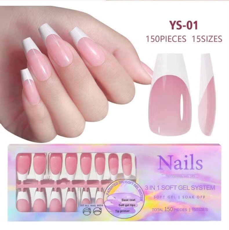 3 - in - 1 Coattips - French Nails Tips Full Cover Press on Nails - YS1 - DTK Nail Supply