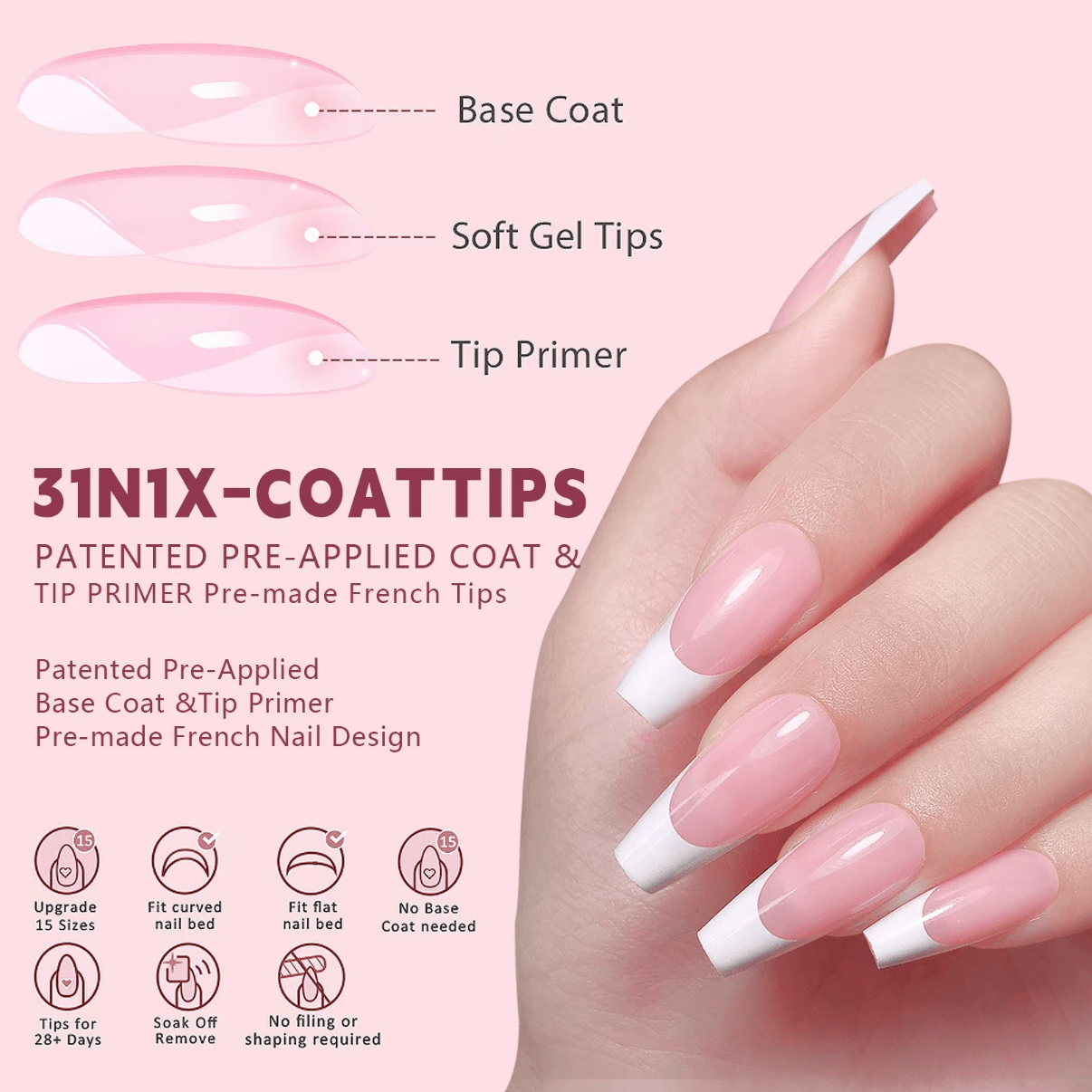 3 - in - 1 Coattips - French Nails Tips Full Cover Press on Nails - YS1 - DTK Nail Supply