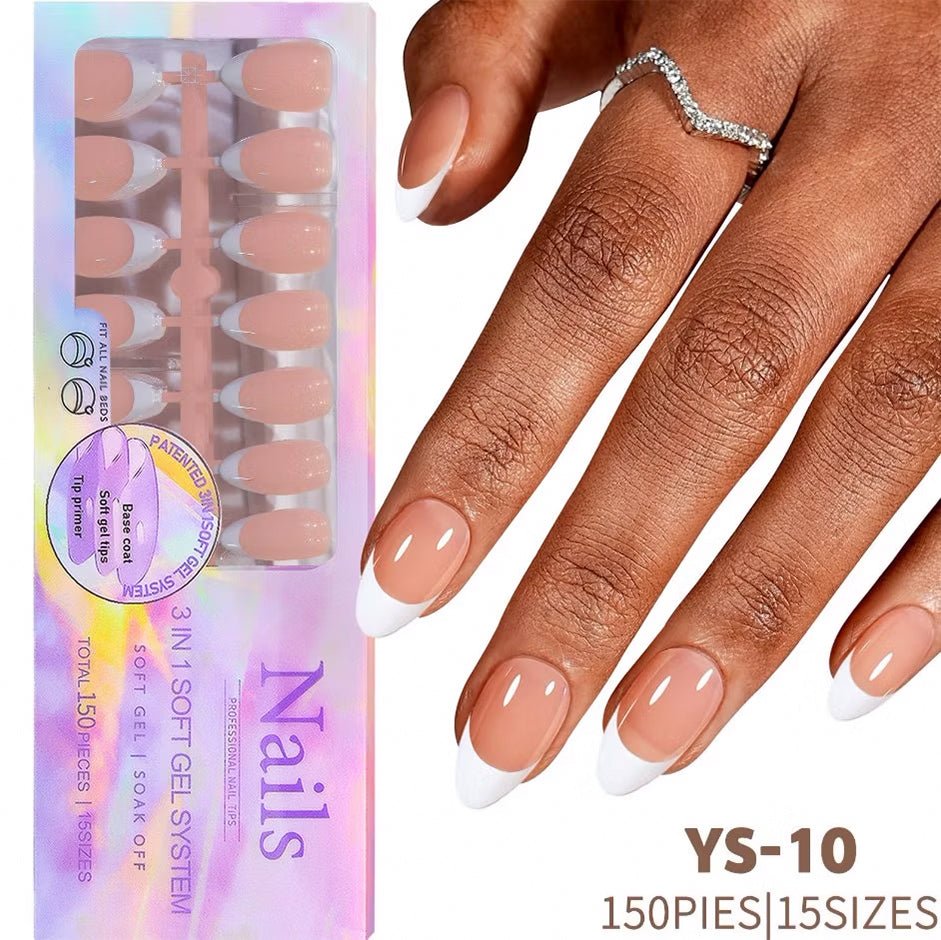3 - in - 1 Coattips - French Nails Tips Full Cover Press on Nails - YS10 - DTK Nail Supply