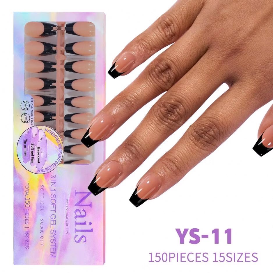 3-in-1 Coattips - French Nails Tips Full Cover Press on Nails - YS11 - DTK Nail Supply
